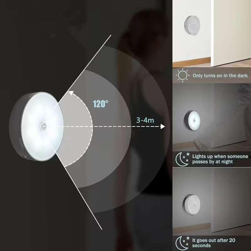 Smart Motion Sensor LED Night Light - USB Rechargeable Magnetic Cabinet & Hallway Light