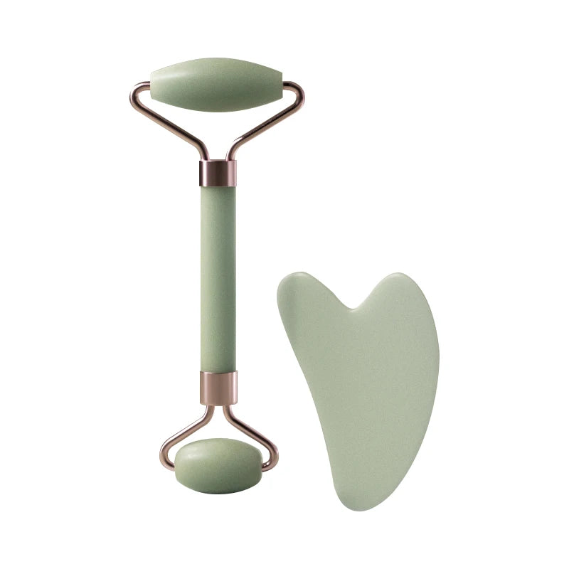 Rose Quartz Jade Roller & Heart-Shaped Gua Sha Facial Massage Set