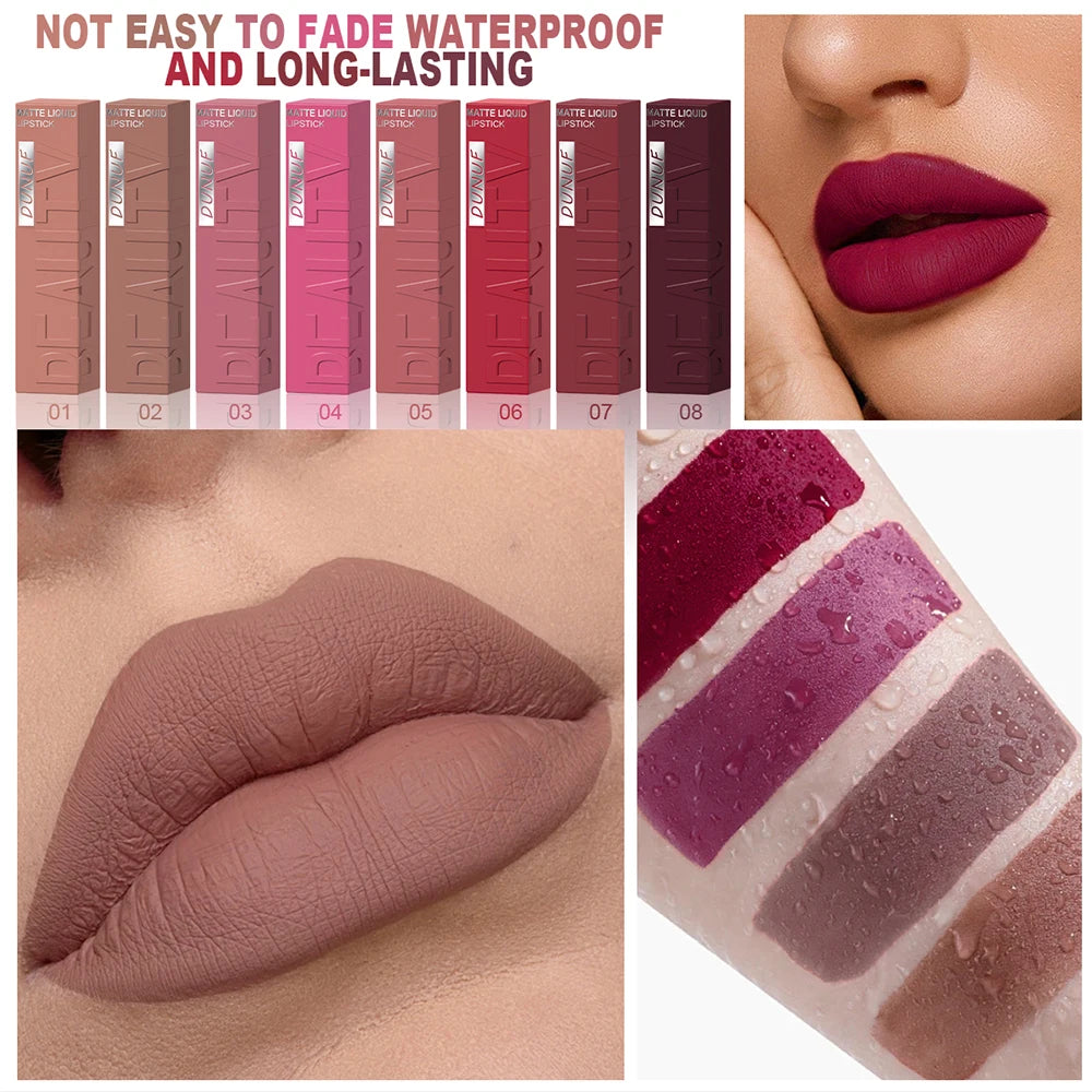 Long-Lasting Matte Liquid Lipstick - Waterproof Non-Stick Cup Lip Tint (8 Shades)