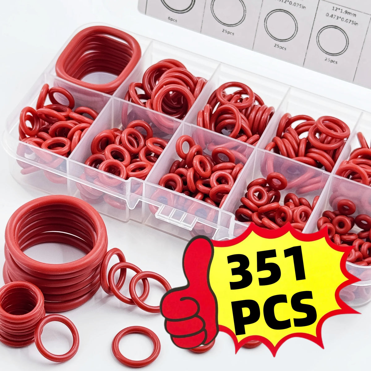 351-Piece Universal Silicone O-Ring Assortment Kit - Multi-Size Sealing Washers