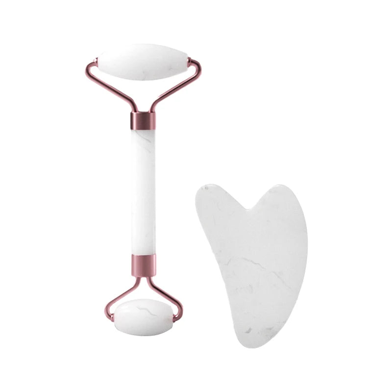 Rose Quartz Jade Roller & Heart-Shaped Gua Sha Facial Massage Set