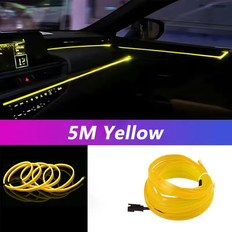Universal Car Interior Ambient LED Light Strip - USB Powered Neon EL Wire Atmosphere Light with Pry Tool