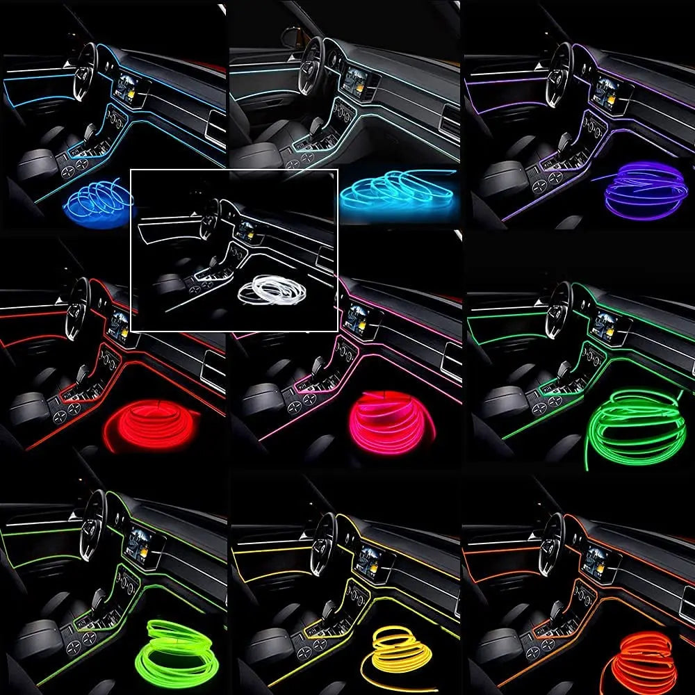 Universal Car Interior Ambient LED Light Strip - USB Powered Neon EL Wire Atmosphere Light with Pry Tool