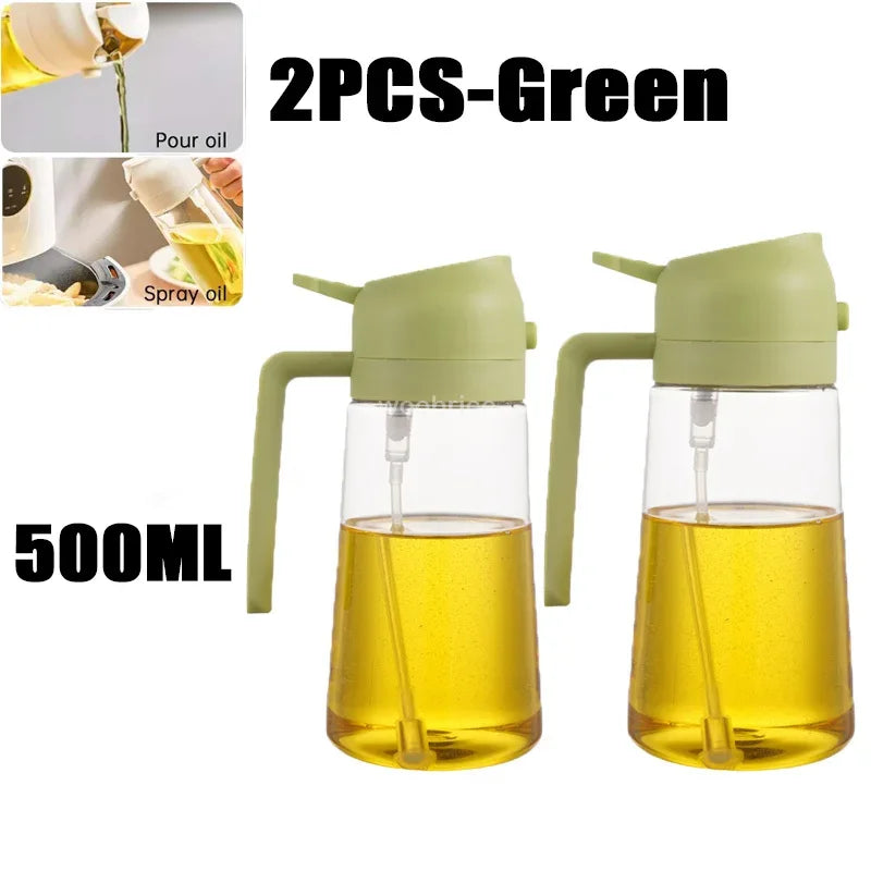 2-in-1 Glass Oil Sprayer & Dispenser Bottle - Dual Function Cooking Oil Dispenser for Kitchen & BBQ