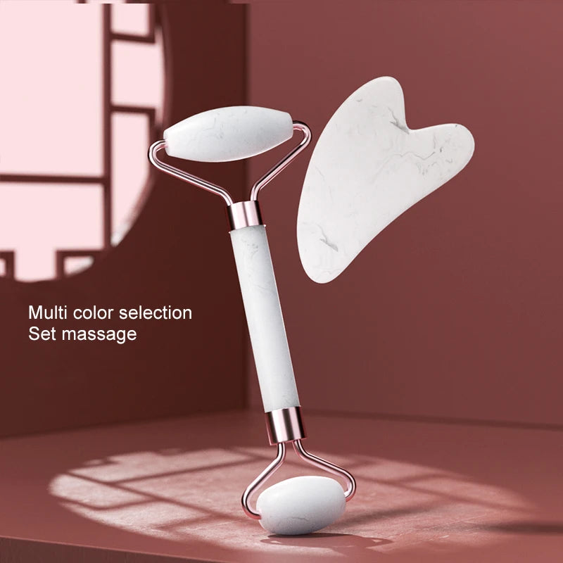 Rose Quartz Jade Roller & Heart-Shaped Gua Sha Facial Massage Set