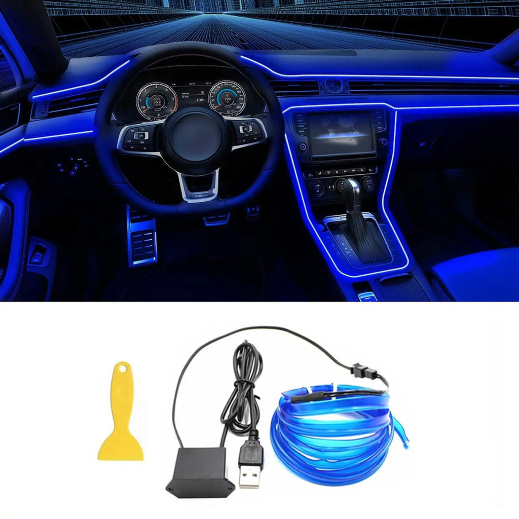 Universal Car Interior Ambient LED Light Strip - USB Powered Neon EL Wire Atmosphere Light with Pry Tool