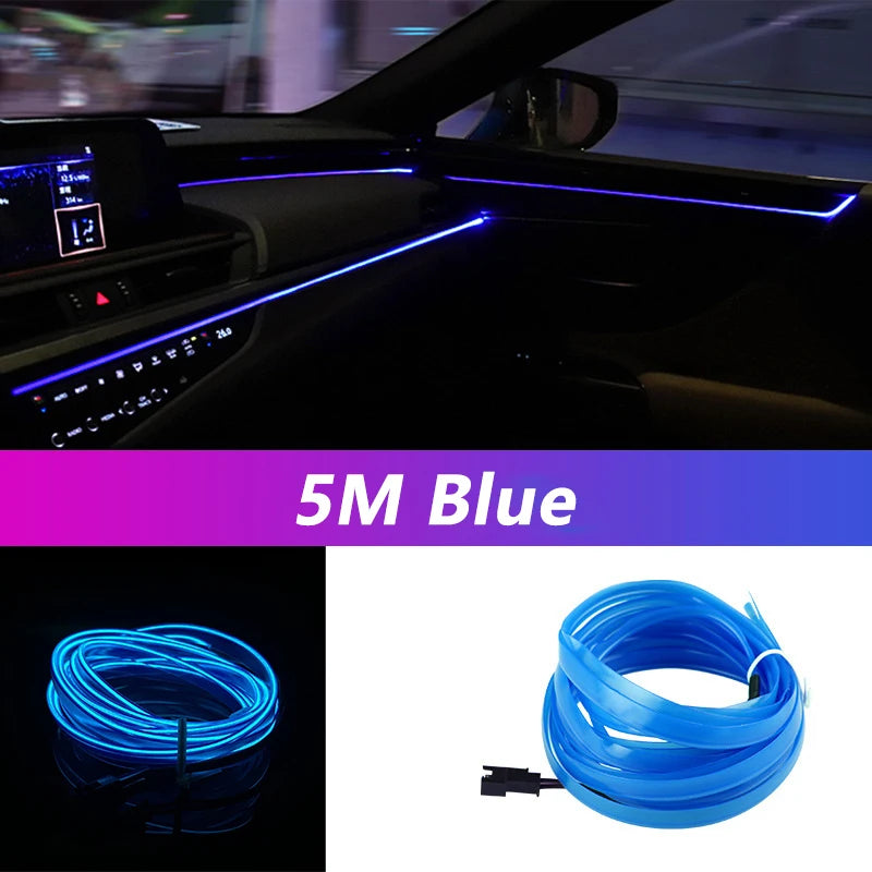 Universal Car Interior Ambient LED Light Strip - USB Powered Neon EL Wire Atmosphere Light with Pry Tool
