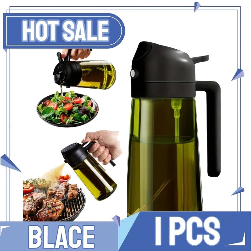 2-in-1 Glass Oil Sprayer & Dispenser Bottle - Dual Function Cooking Oil Dispenser for Kitchen & BBQ