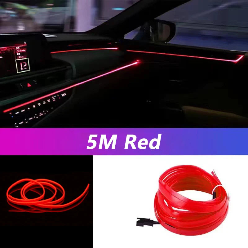 Universal Car Interior Ambient LED Light Strip - USB Powered Neon EL Wire Atmosphere Light with Pry Tool
