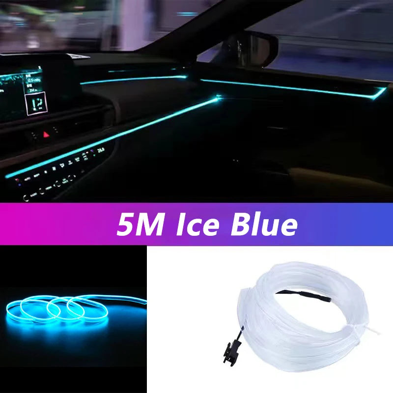 Universal Car Interior Ambient LED Light Strip - USB Powered Neon EL Wire Atmosphere Light with Pry Tool
