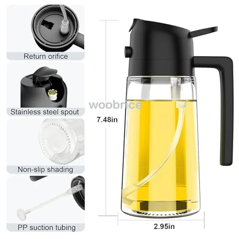 2-in-1 Glass Oil Sprayer & Dispenser Bottle - Dual Function Cooking Oil Dispenser for Kitchen & BBQ