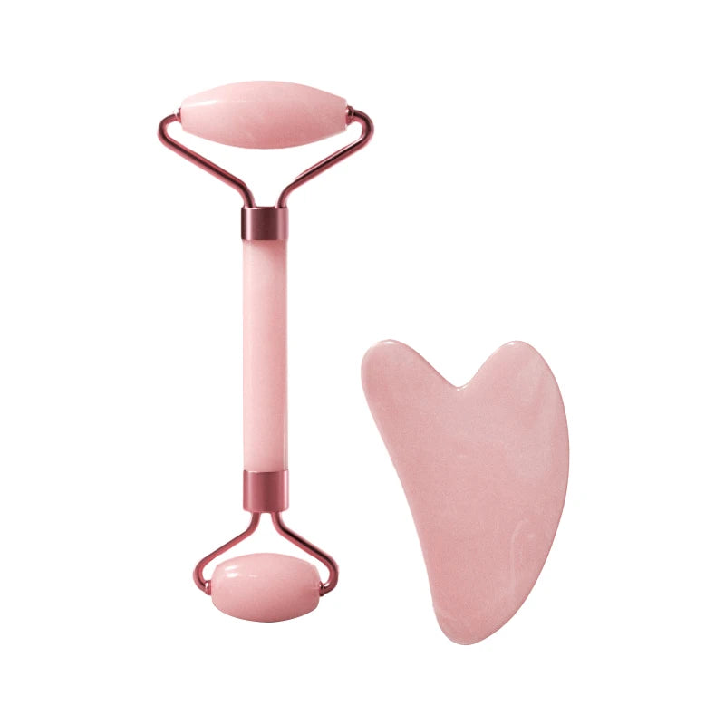 Rose Quartz Jade Roller & Heart-Shaped Gua Sha Facial Massage Set