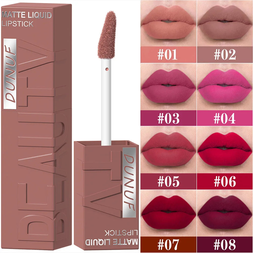 Long-Lasting Matte Liquid Lipstick - Waterproof Non-Stick Cup Lip Tint (8 Shades)