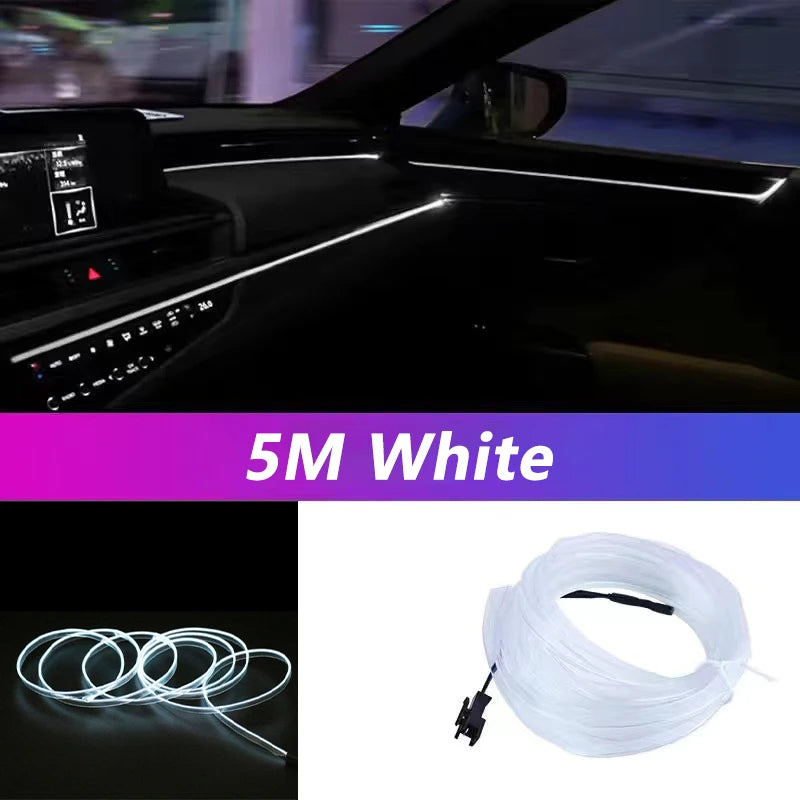 Universal Car Interior Ambient LED Light Strip - USB Powered Neon EL Wire Atmosphere Light with Pry Tool