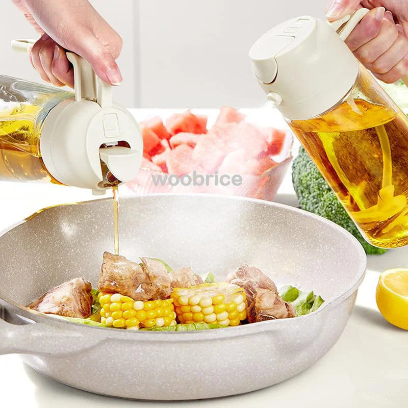 2-in-1 Glass Oil Sprayer & Dispenser Bottle - Dual Function Cooking Oil Dispenser for Kitchen & BBQ