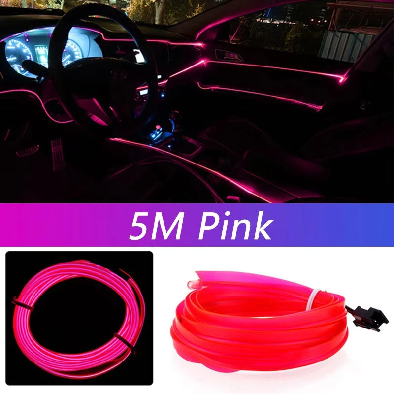 Universal Car Interior Ambient LED Light Strip - USB Powered Neon EL Wire Atmosphere Light with Pry Tool