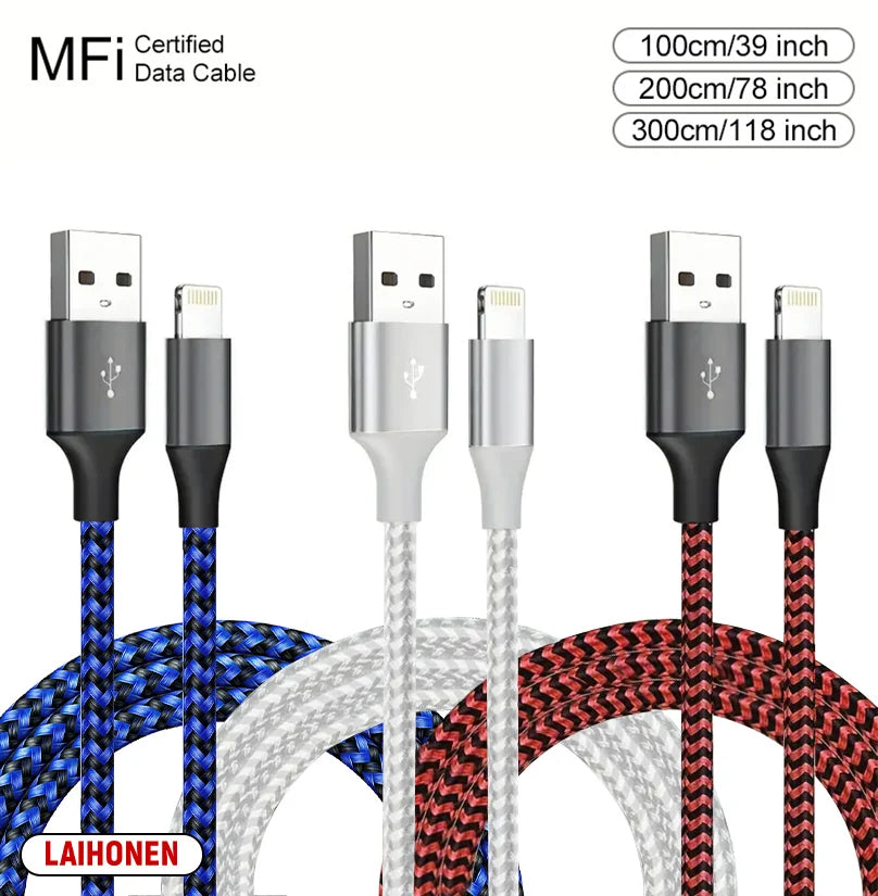 USB Lightning MFi Certified  Cable For iPhone 14 13 12 11 X XR Pro Max Fast Charging Cable Charger Data Wire Cord
