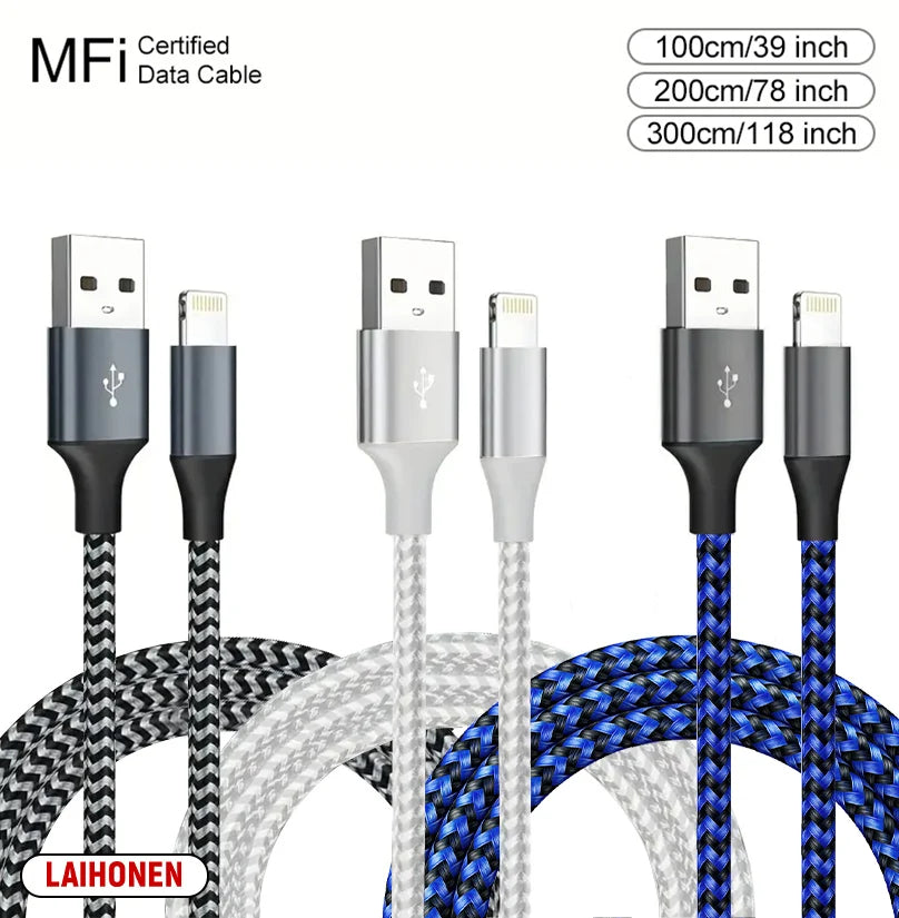 USB Lightning MFi Certified  Cable For iPhone 14 13 12 11 X XR Pro Max Fast Charging Cable Charger Data Wire Cord