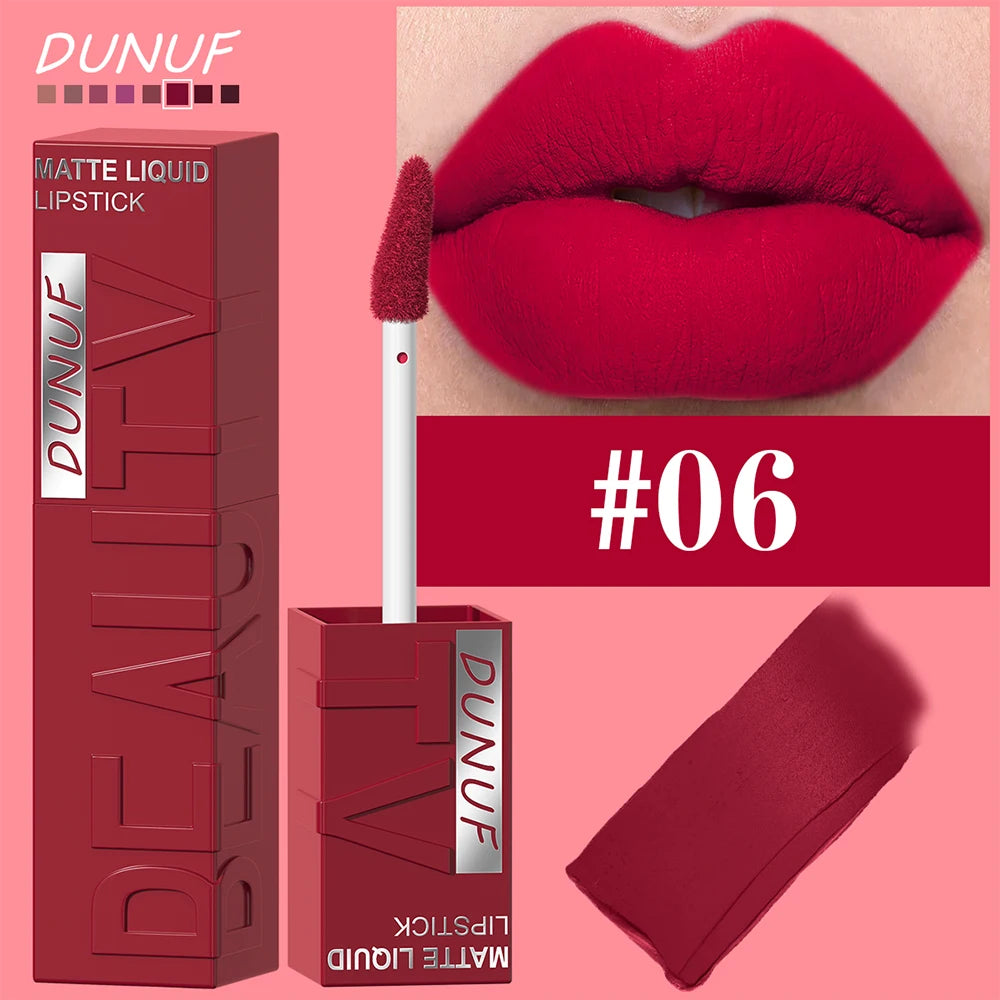 Long-Lasting Matte Liquid Lipstick - Waterproof Non-Stick Cup Lip Tint (8 Shades)