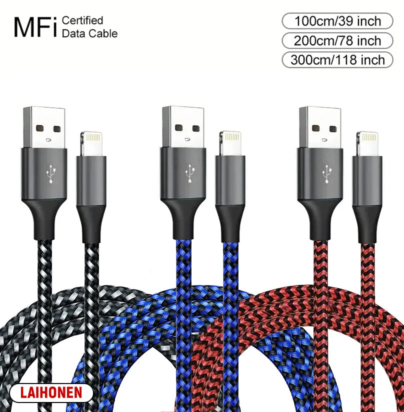 USB Lightning MFi Certified  Cable For iPhone 14 13 12 11 X XR Pro Max Fast Charging Cable Charger Data Wire Cord