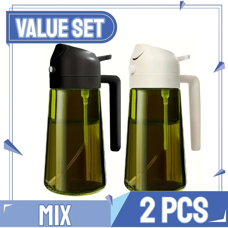 2-in-1 Glass Oil Sprayer & Dispenser Bottle - Dual Function Cooking Oil Dispenser for Kitchen & BBQ