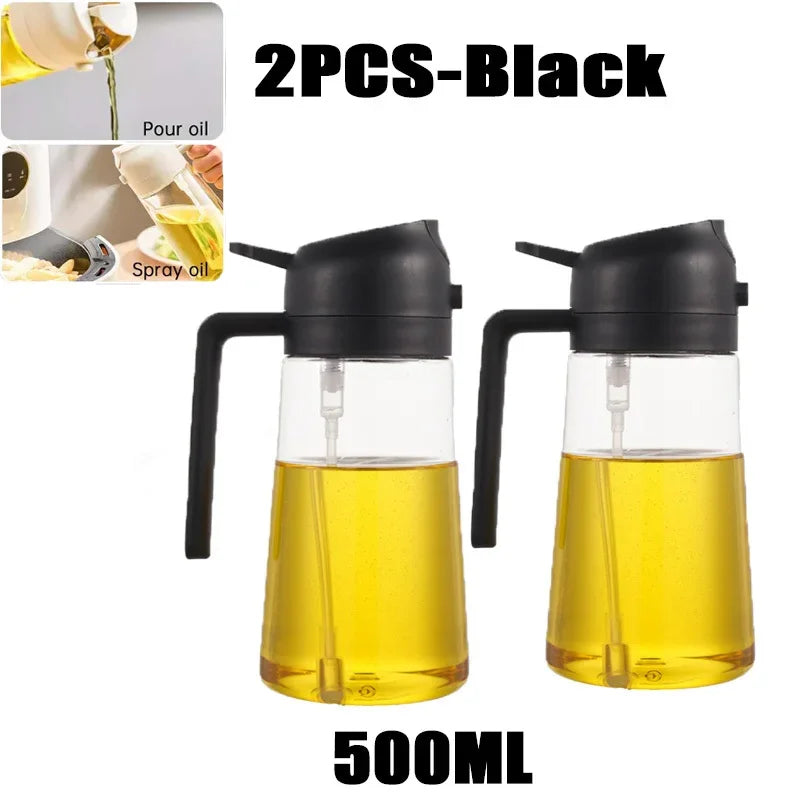 2-in-1 Glass Oil Sprayer & Dispenser Bottle - Dual Function Cooking Oil Dispenser for Kitchen & BBQ