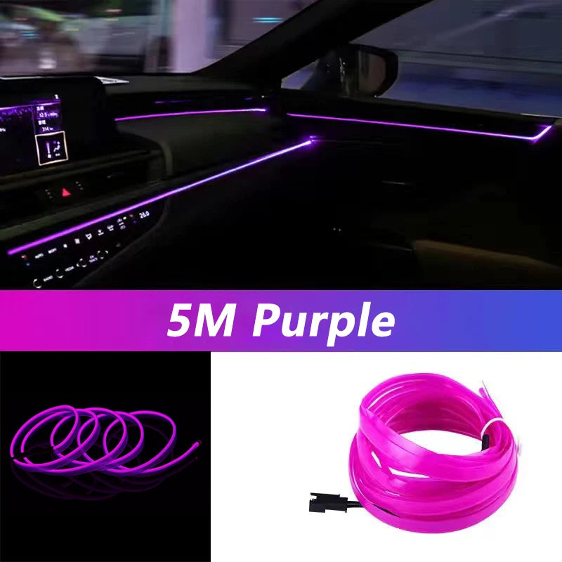 Universal Car Interior Ambient LED Light Strip - USB Powered Neon EL Wire Atmosphere Light with Pry Tool