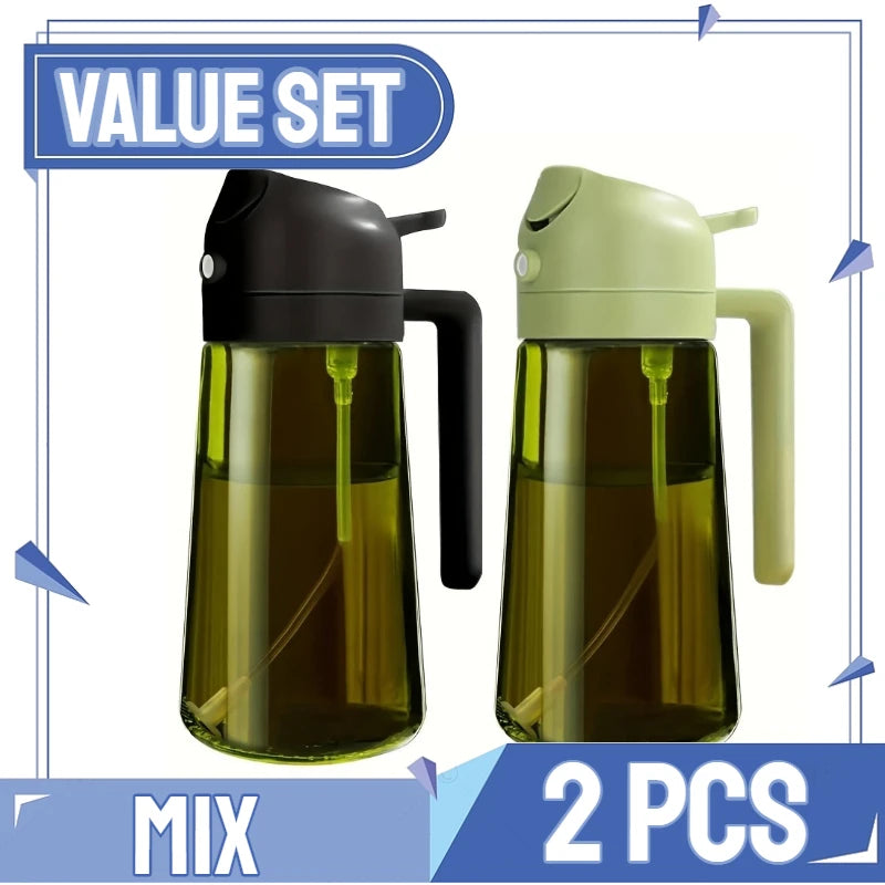 2-in-1 Glass Oil Sprayer & Dispenser Bottle - Dual Function Cooking Oil Dispenser for Kitchen & BBQ