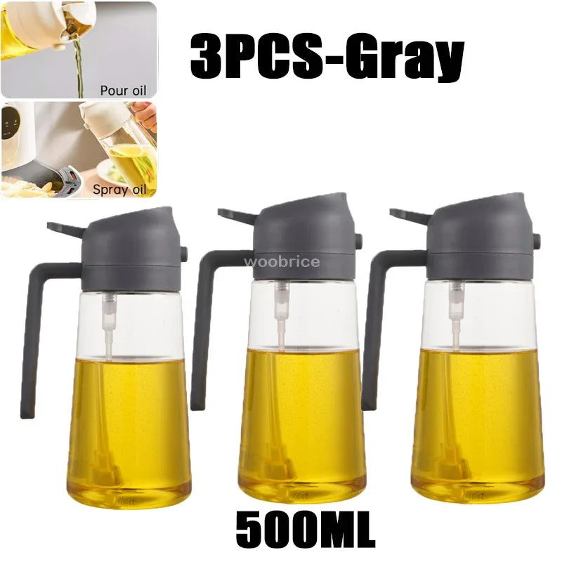 2-in-1 Glass Oil Sprayer & Dispenser Bottle - Dual Function Cooking Oil Dispenser for Kitchen & BBQ