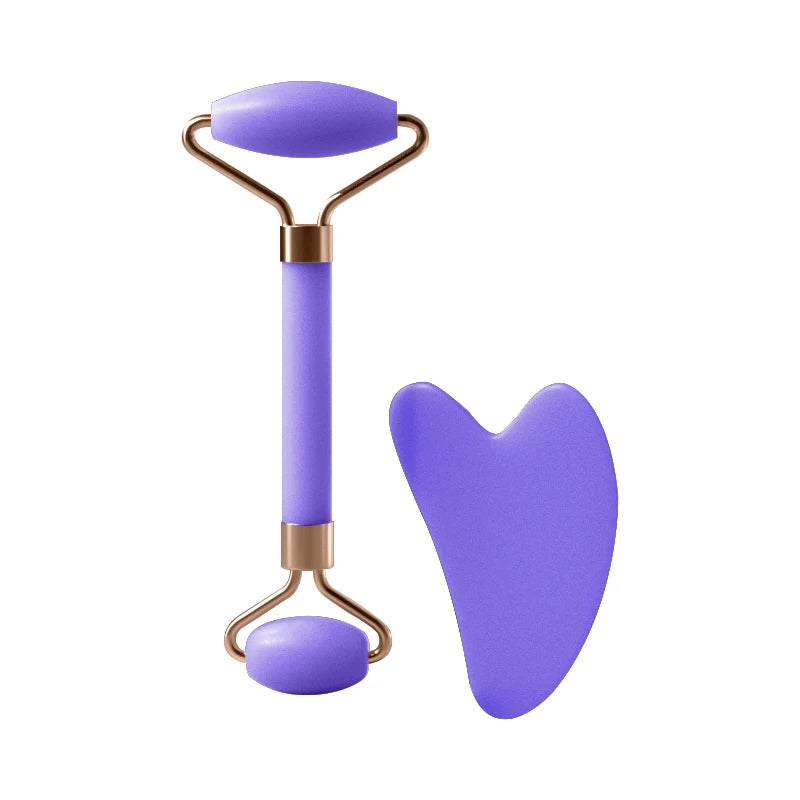 Rose Quartz Jade Roller & Heart-Shaped Gua Sha Facial Massage Set