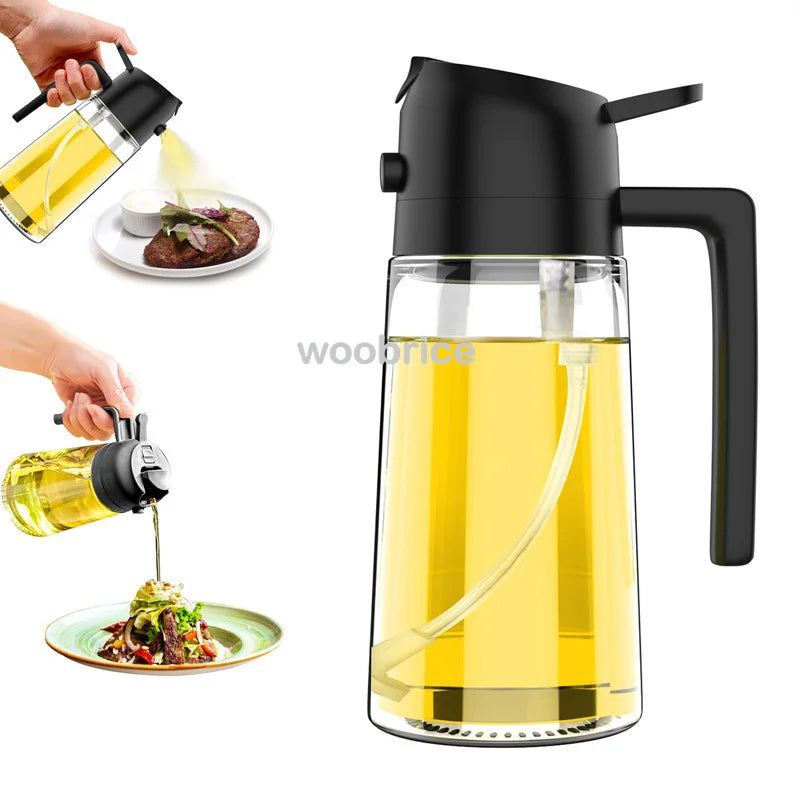 2-in-1 Glass Oil Sprayer & Dispenser Bottle - Dual Function Cooking Oil Dispenser for Kitchen & BBQ