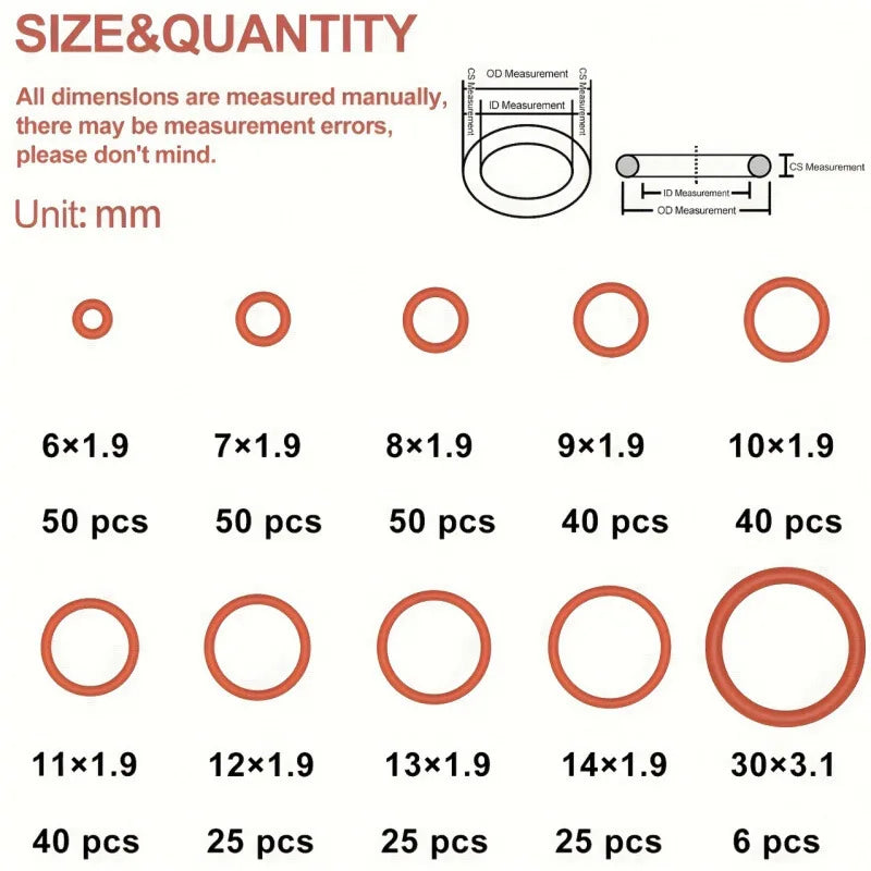 351-Piece Universal Silicone O-Ring Assortment Kit - Multi-Size Sealing Washers